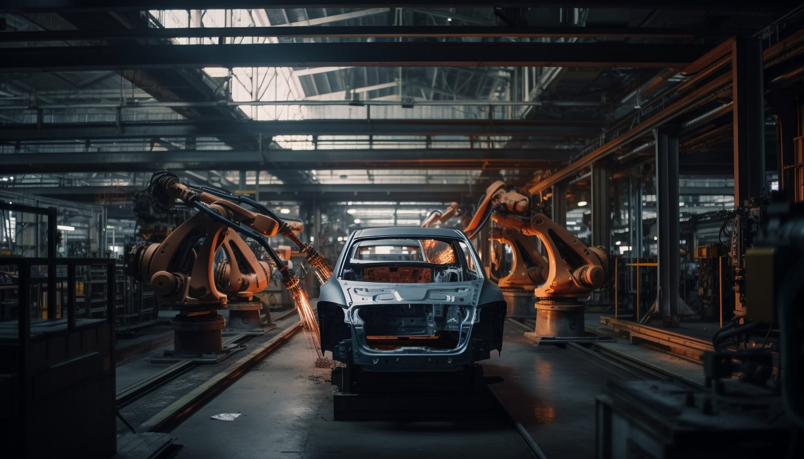 Metal industry workshop with modern machinery and steel parts